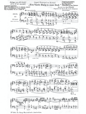 Een Vaste Burg ist onze God by Jan Zwart with Fingering and Pedaling