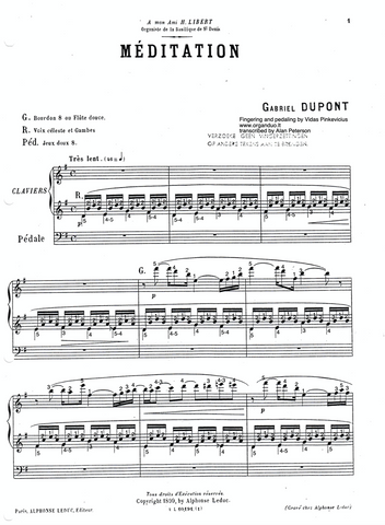 Meditation in G Major by Gabriel Dupont with fingering and pedaling
