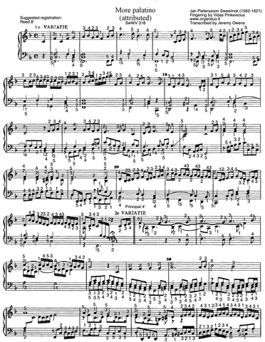 Almande Gratie (More Palatino) by Jan Pieterszoon Sweelinck with fingering