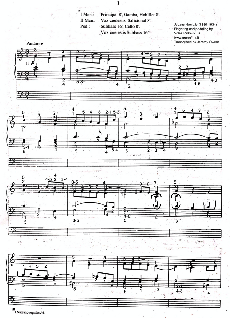 Prelude in C Major, Op. 20 No. 1 by Juozas Naujalis with fingering and pedaling
