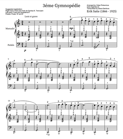 3ème Gymnopedie by Erik Satie with fingering and pedaling