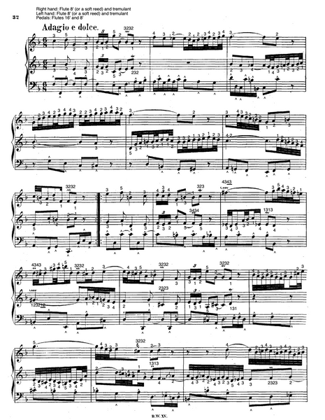 Trio Sonata No. 3 in D Minor, BWV 527 by J.S. Bach with fingering and pedaling