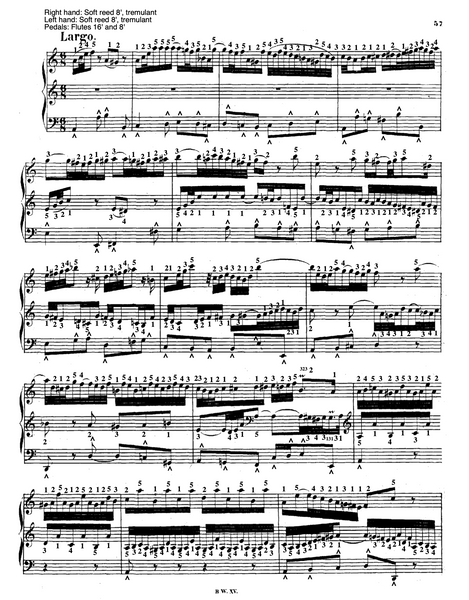 Trio Sonata No. 5 in C Major, BWV 529 by J.S. Bach with fingering and pedaling