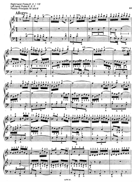 Trio Sonata No. 5 in C Major, BWV 529 by J.S. Bach with fingering and pedaling