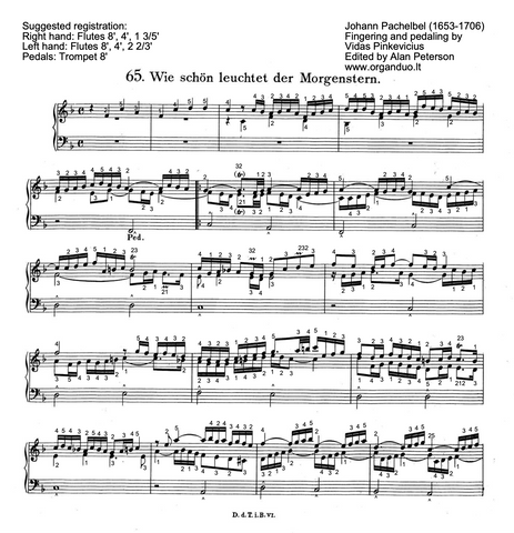 Wie schön leuchtet der Morgenstern by Johann Pachelbel with complete fingering and pedaling