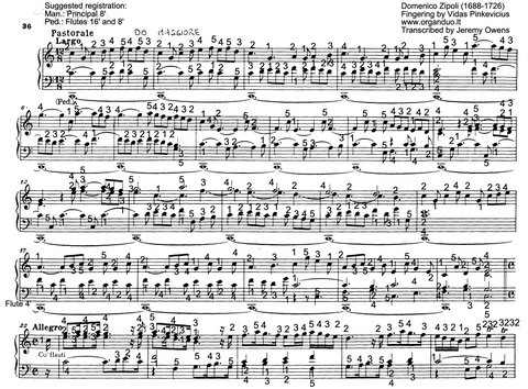 Pastorale by Domenico Zipoli with Fingering