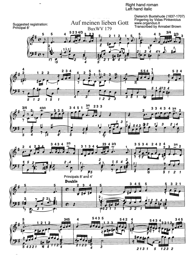 Auf meinen lieben Gott, BuxWV 179 by Dieterich Buxtehude with Fingering