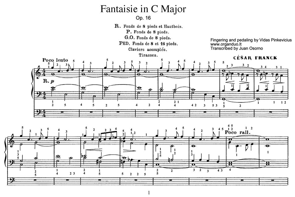 Fantaisie, Op. 16 by Cesar Franck with Fingering and Pedaling