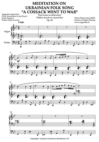 Meditation on Ukrainian Folk Song "A Cossack Went to War", Op. 82 (Organ Solo) by Vidas Pinkevicius (2022)