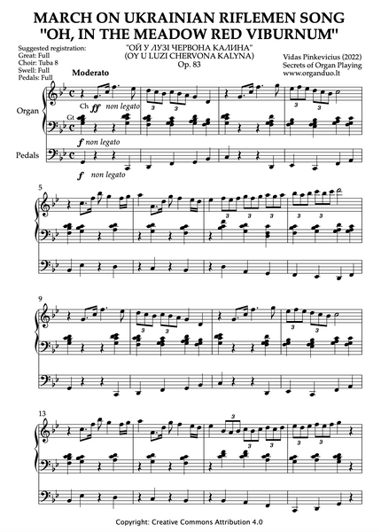 March on Ukrainian Riflemen Song "Oh, in the Meadow Red Viburnum", Op. 83 (Organ Solo) by Vidas Pinkevicius (2022)