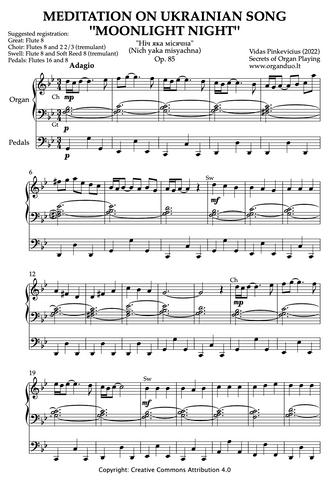 Meditation on Ukrainian Song "Moonlight Night", Op. 85 (Organ Solo) by Vidas Pinkevicius (2022)