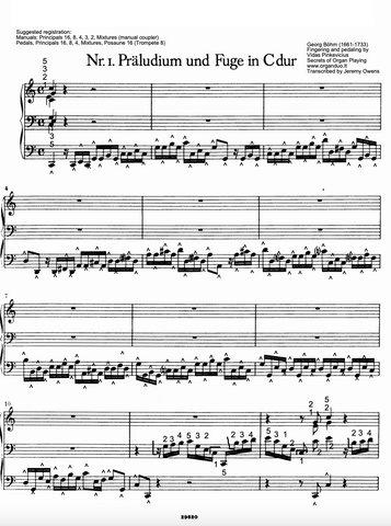 Prelude and Fugue in C Major by Georg Böhm with Fingering and Pedaling