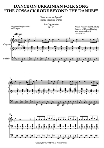 Dance on Ukrainian Folk Song "The Cossack Rode Beyond the Danube", Op. 93 (Organ Solo) by Vidas Pinkevicius (2022)