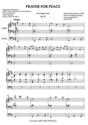 Prayer for Peace, Op. 95 (Organ Solo) by Vidas Pinkevicius (2022)