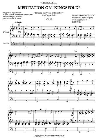 Meditation on "Kingsfold", Op. 96 (Organ Solo) by Vidas Pinkevicius (2022)