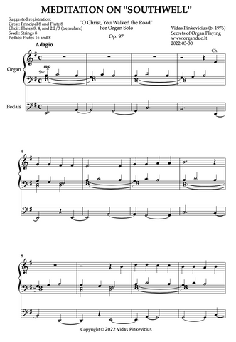 Meditation on "Southwell", Op. 97 (Organ Solo) by Vidas Pinkevicius (2022)