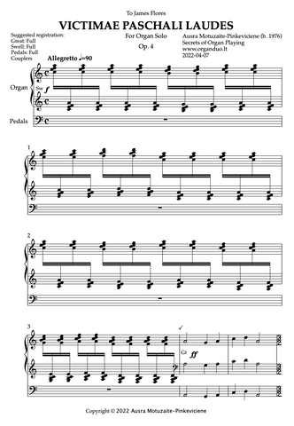 Victimae Paschali Laudes, Op. 4 (Organ Solo) by Ausra Motuzaite-Pinkeviciene (2022)