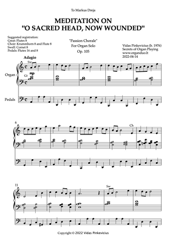 Meditation on "O Sacred Head, Now Wounded", Op. 105 (Organ Solo) - Vidas Pinkevicius (2022)