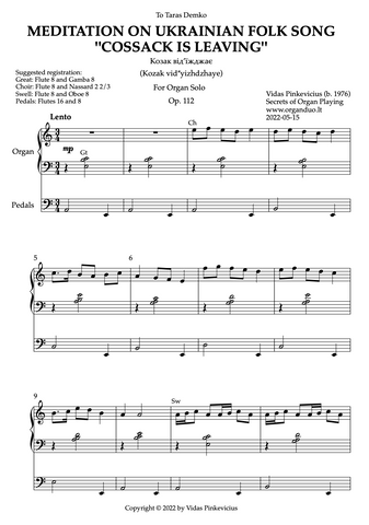 Meditation on Ukrainian Folk Song "Cossack Is Leaving", Op. 112 (Organ Solo) by Vidas Pinkevicius