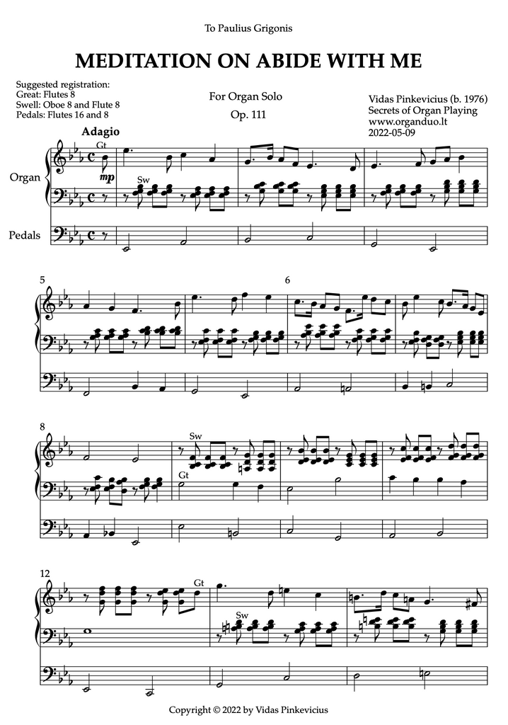 Meditation on Abide with Me, Op. 111 (Organ Solo) by Vidas Pinkevicius (2022)