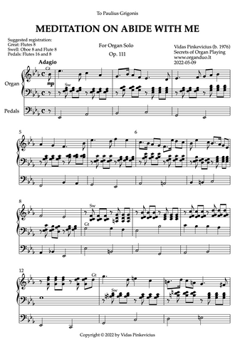 Meditation on Abide with Me, Op. 111 (Organ Solo) by Vidas Pinkevicius (2022)