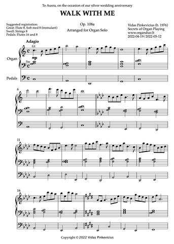 Walk With Me, Op. 108a (Organ Solo) by Vidas Pinkevicius (2022)