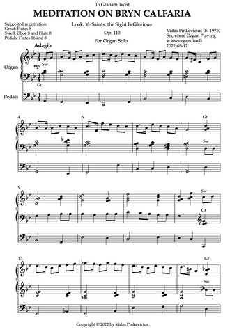 Meditation on Bryn Calfaria, Op. 113 (Organ Solo) by Vidas Pinkevicius