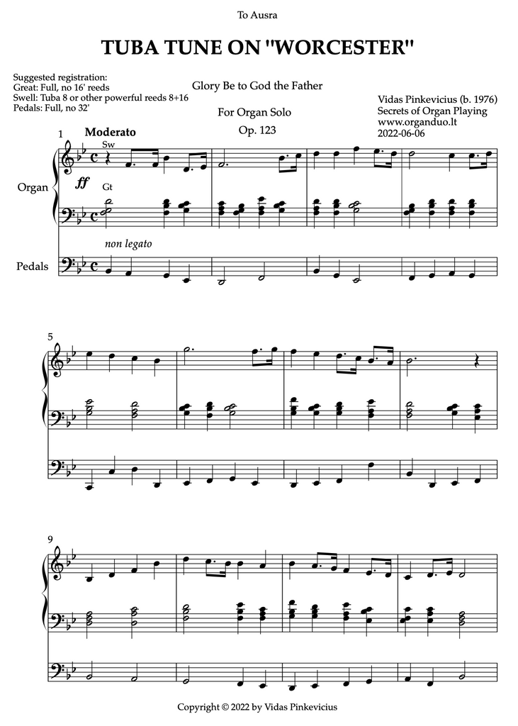 Tuba Tune on "Worcester", Op. 123 (Organ Solo) by Vidas Pinkevicius