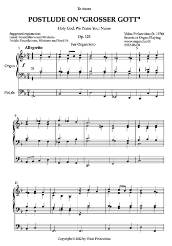 Postlude on "Grosser Gott", Op. 125 (Organ Solo) by Vidas Pinkevicius (2022)