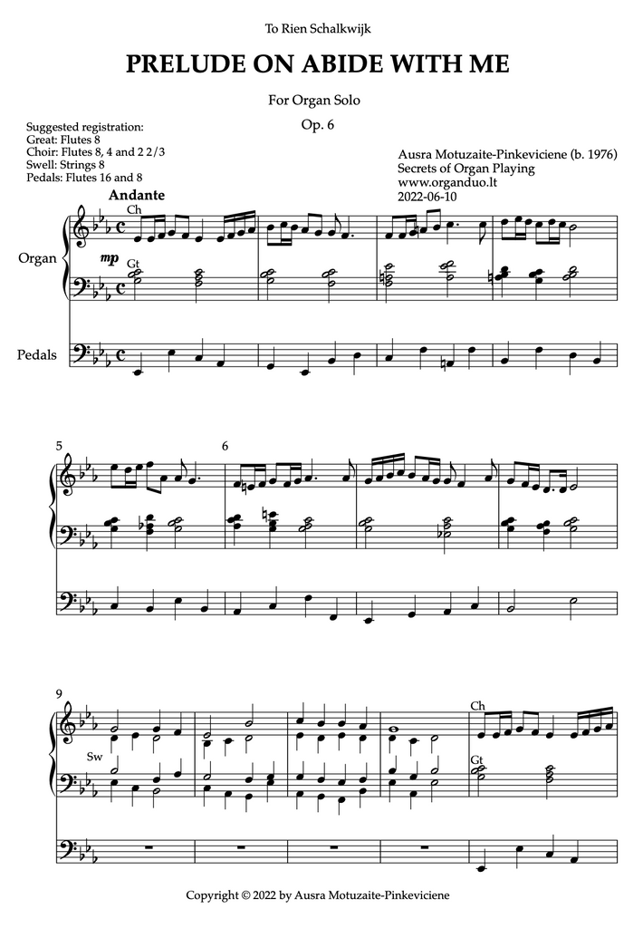 Prelude on Abide with Me, Op. 6 (Organ Solo) by Ausra Motuzaite-Pinkeviciene (2022)