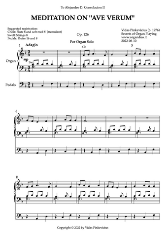 Meditation on Ave Verum, Op. 126 (Organ Solo) by Vidas Pinkevicius (2022)