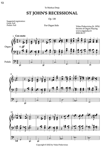 St John's Recessional, Op. 130 (Organ Solo) by Vidas Pinkevicius (2022)
