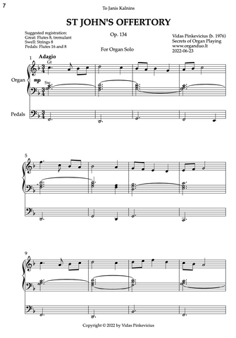 St John's Offertory, Op. 134 (Organ Solo) by Vidas Pinkevicius (2022)