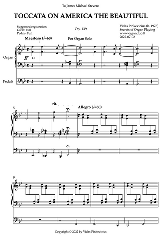 Toccata on America the Beautiful, Op. 139 (Organ Solo) by Vidas Pinkevicius (2022)