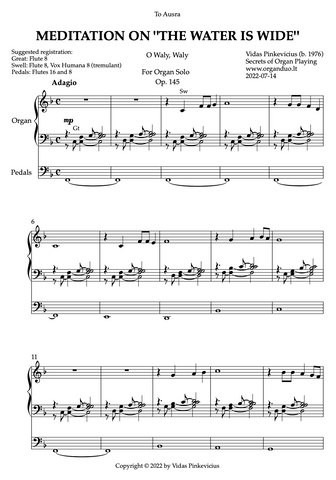 Meditation on "The Water Is Wide", Op. 145 (Organ Solo) by Vidas Pinkevicius (2022)