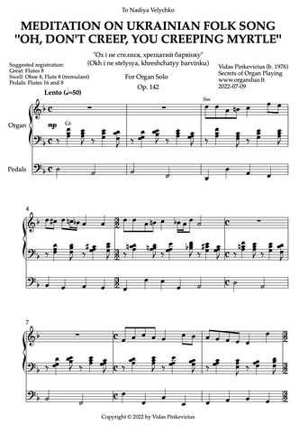 Meditation on Ukrainian Folk Song "Oh, Don't Creep, You Creeping Myrtle", Op.142 (Organ Solo)