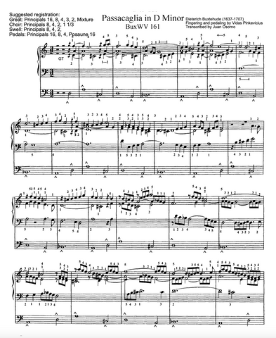 Passacaglia in D Minor, BuxWV 161 by Dieterich Buxtehude with Fingering and Pedaling