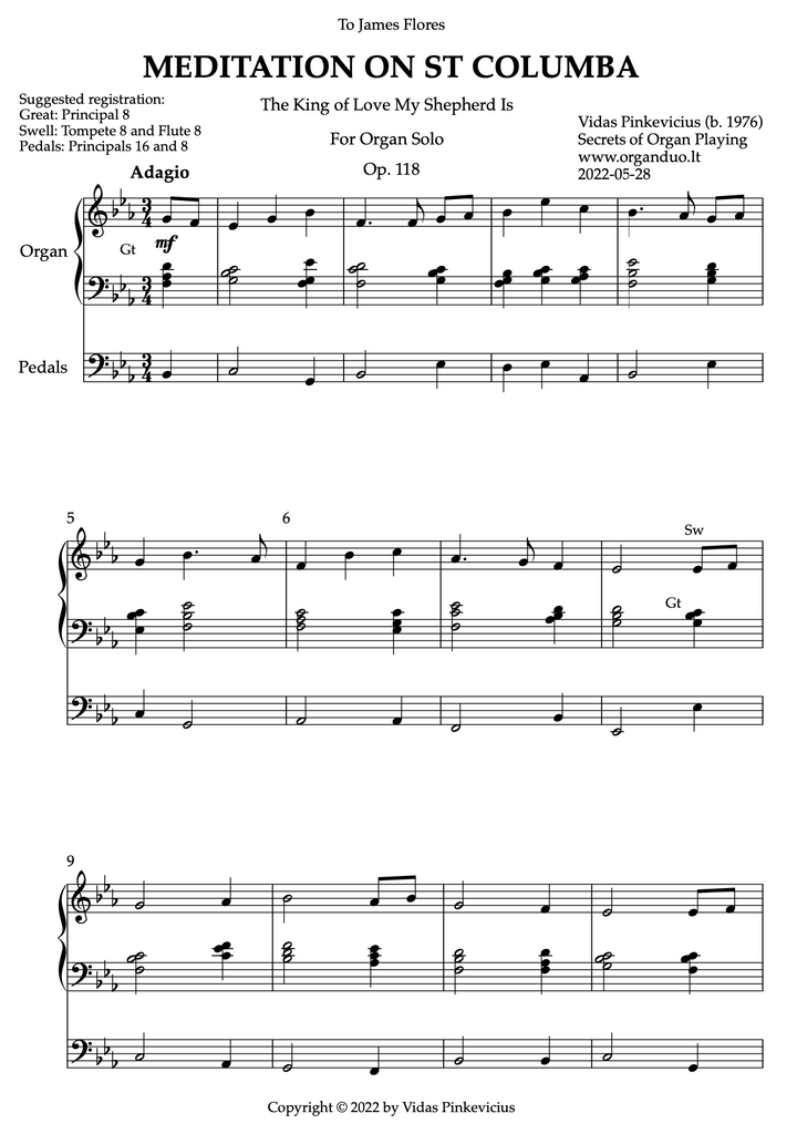 Meditation on St Columba, Op. 118 (Organ Solo) by Vidas Pinkevicius (2022)