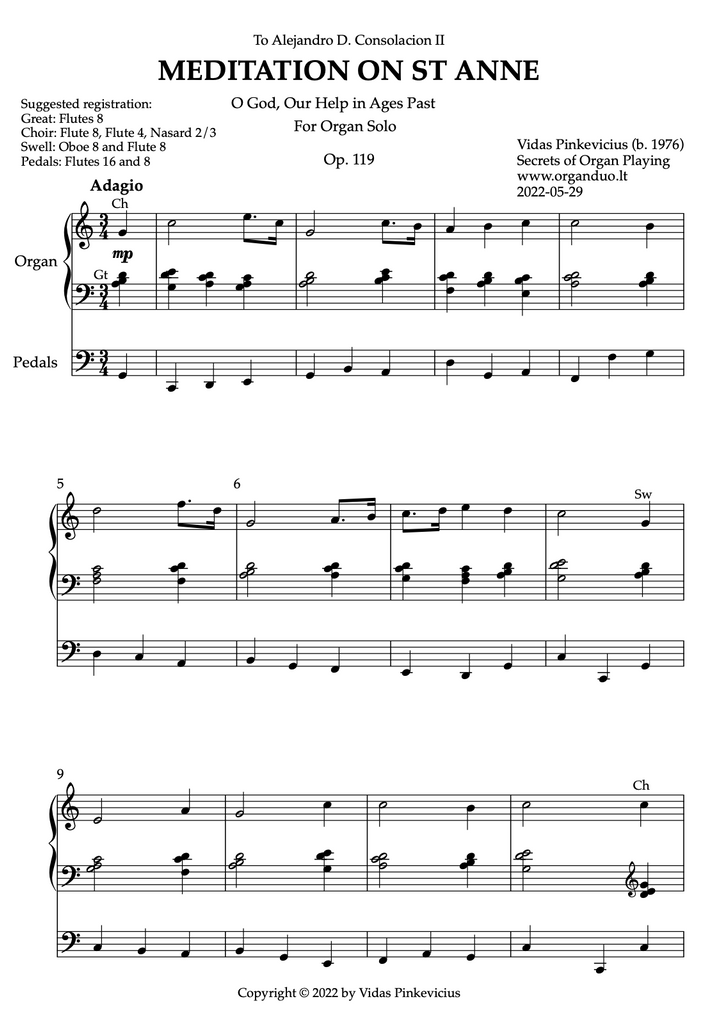 Meditation on St Anne, Op. 119 (Organ Solo) by Vidas Pinkevicius (2022)