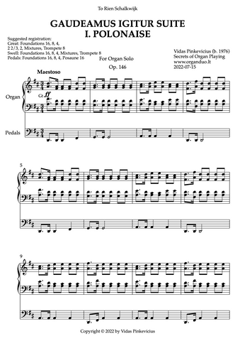 Gaudeamus Igitur Suite, Op. 146 (Organ Solo) by Vidas Pinkevicius (2022)