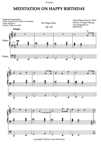 Meditation on Happy Birthday, Op. 151 (Organ Solo) by Vidas Pinkevicius (2022)