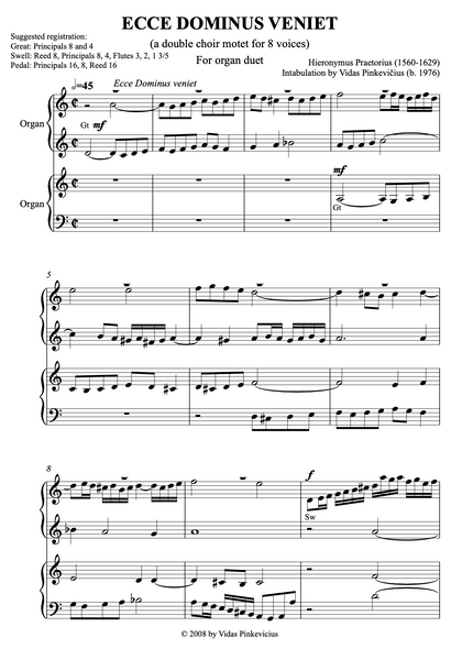 Ecce Dominus Veniet (Organ Duet) by Hieronymus Praetorius