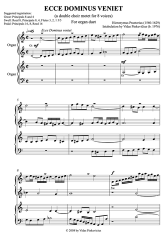 Ecce Dominus Veniet (Organ Duet) by Hieronymus Praetorius