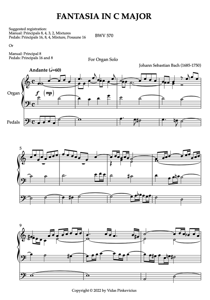 Fantasia in C Major, BWV 570 by J.S. Bach with Fugue in C Major by Vidas Pinkevicius