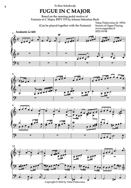 Fantasia in C Major, BWV 570 by J.S. Bach with Fugue in C Major by Vidas Pinkevicius
