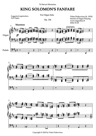 King Solomon's Fanfare, Op. 156 (Organ Solo) by Vidas Pinkevicius