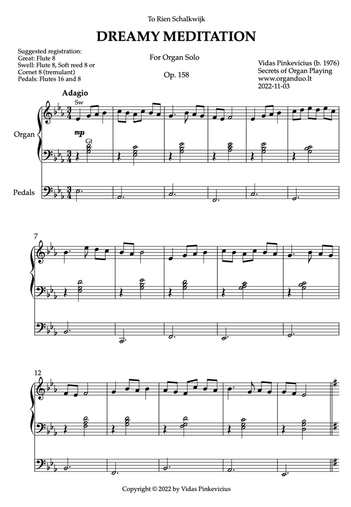 Dreamy Meditation, Op. 158 (Organ Solo) by Vidas Pinkevicius
