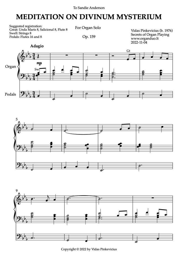 Meditation on Divinum Mysterium, Op. 159 (Organ Solo) by Vidas Pinkevicius