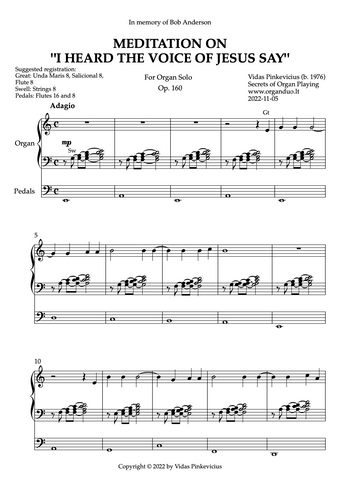 Meditation on "I Heard the Voice of Jesus Say", Op. 160 (Organ Solo) by Vidas Pinkevicius