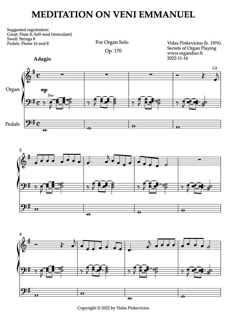 Meditation on Veni Emmanuel, Op. 170 (Organ Solo) by Vidas Pinkevicius
